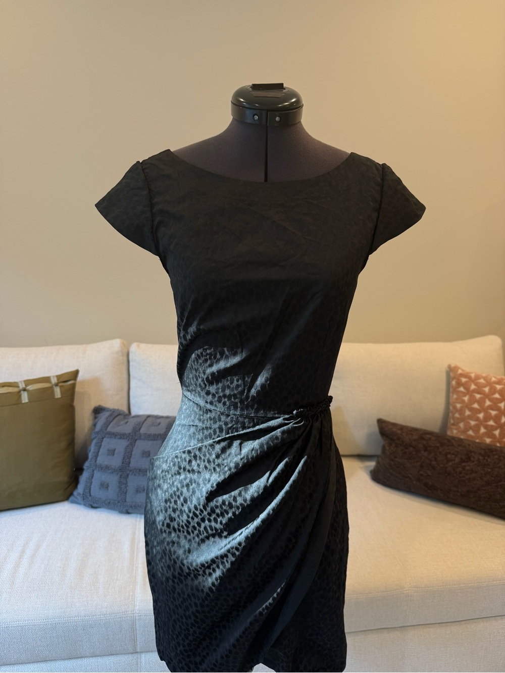 Steven Alan Black Cap-Sleeve Draped Mini Dress